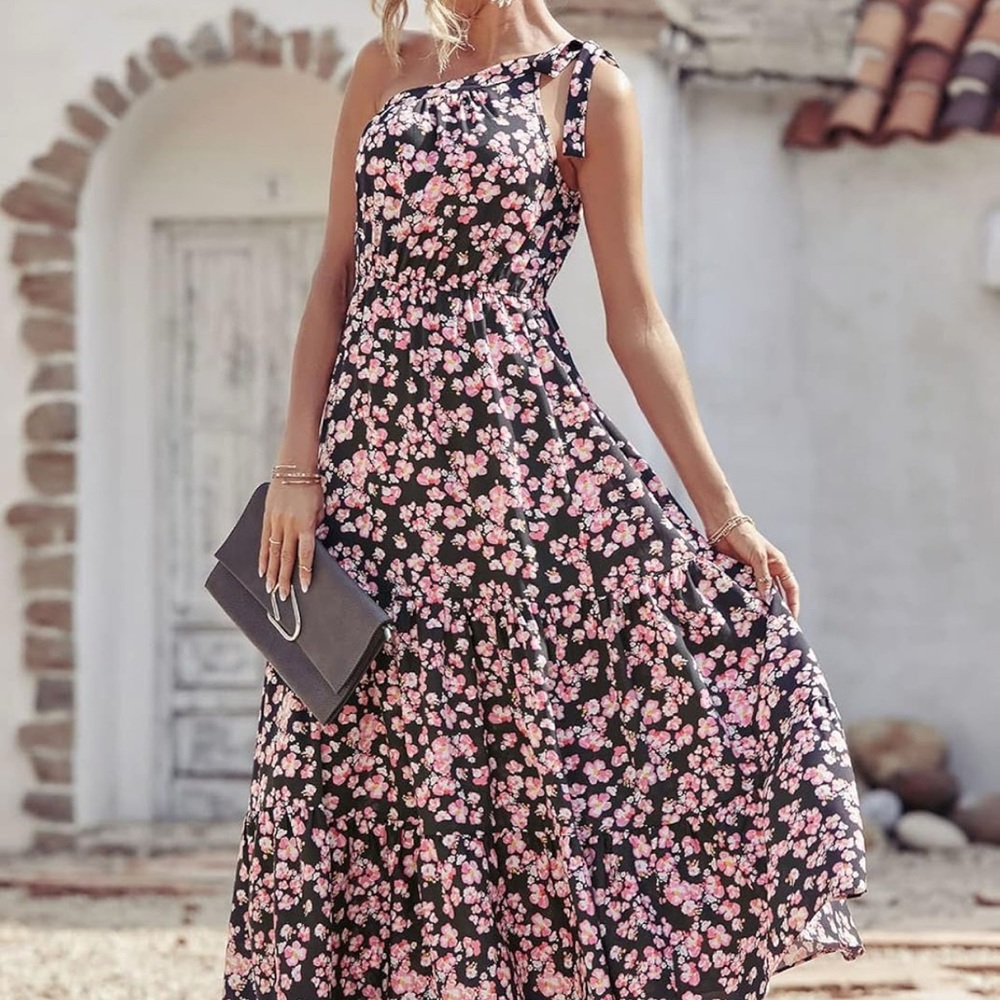 Black and Pink One Shoulder Sundress for Cocktail